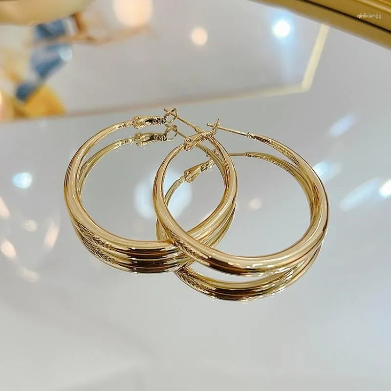 Hoop Earrings Classic Exaggerate For Women Girls Trendy Gold Silver Color Large Round Thick Metal Jewelry Accessories