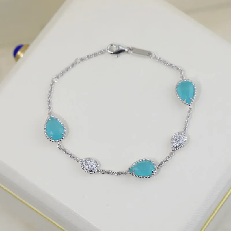 Nouveau Bracelet en cristal bleu en argent Sterling 925 de marque dupe à la mode pour les femmes