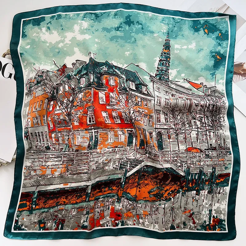 French Art Oil Målning tryckt silkescarf Nytt mode 70 Små fyrkantig halsduk Kvinnor Dekorativ halsduk Foreign Style slips peadband headscarf q230925