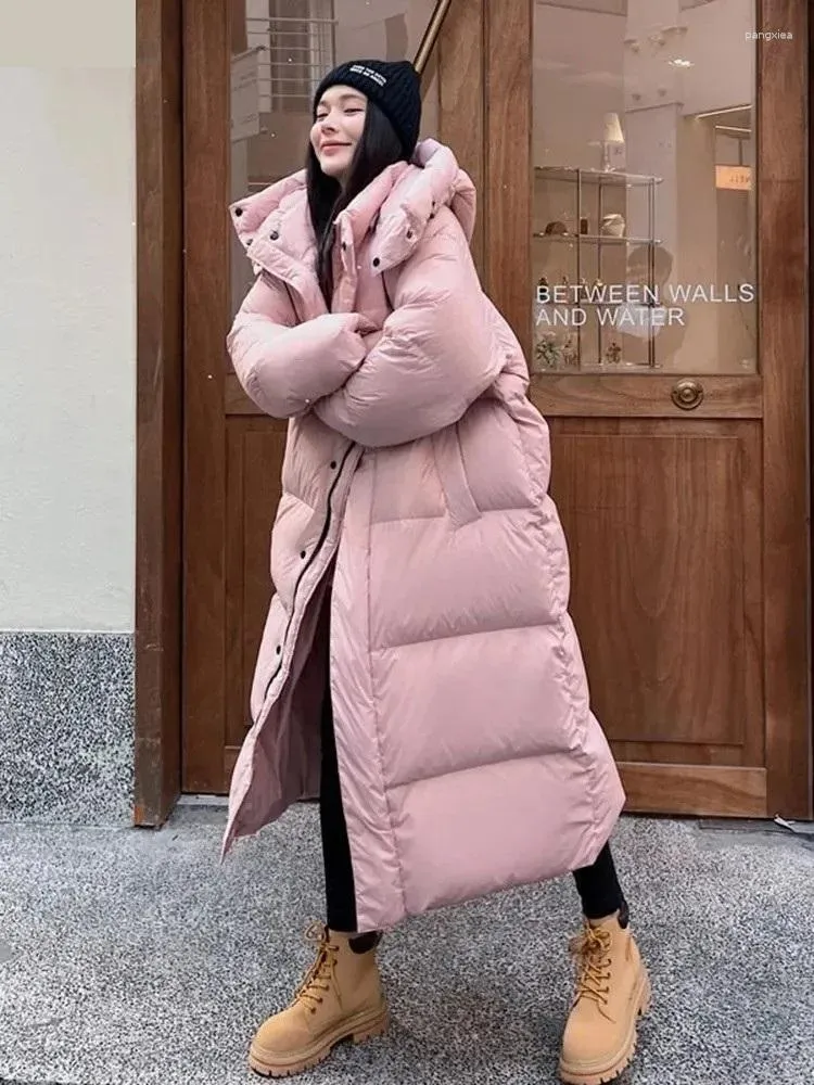 Trenchs de femmes manteaux d'hiver rose à capuche longues parkas chaudes chaqueta femmes épais coupe-vent pardessus décontracté vêtements de neige coton vêtements d'extérieur rembourrés