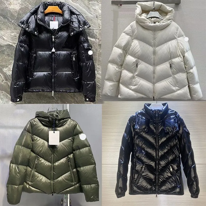 Damenjacke, Daunenparkas, besticktes Abzeichen, Stehkragen, Kapuze, Designer-Damen-Daunenjacke, Winter, verdickte, warme, lockere Pufferjacke, Brotjacken, Mantelgröße 1/2/3/4