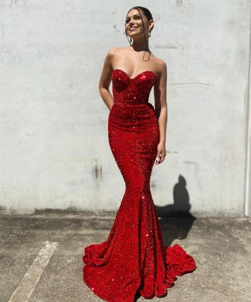 Vestidos de festa elegante querida longo vermelho lantejoulas noite sereia até o chão rendas até voltar vestido formal para mulheres