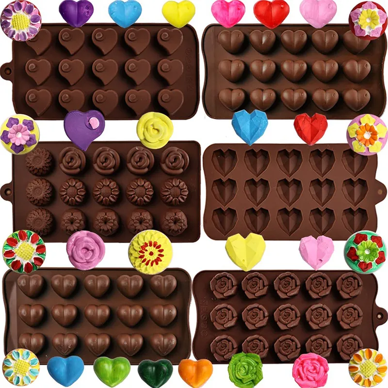 Bakning Mögel HeartsHaped Chocolate Mold Pentagram Easter Egg Cylinder Rose Silicone DIY Candy Ice Cube Tool 230923