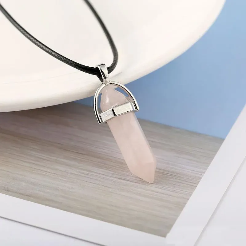 New Hexagonal prism Bullet necklaces For women Men Natural Healing Crystals Quartz Point stone Pendant String Rope chains Fashion 9878945