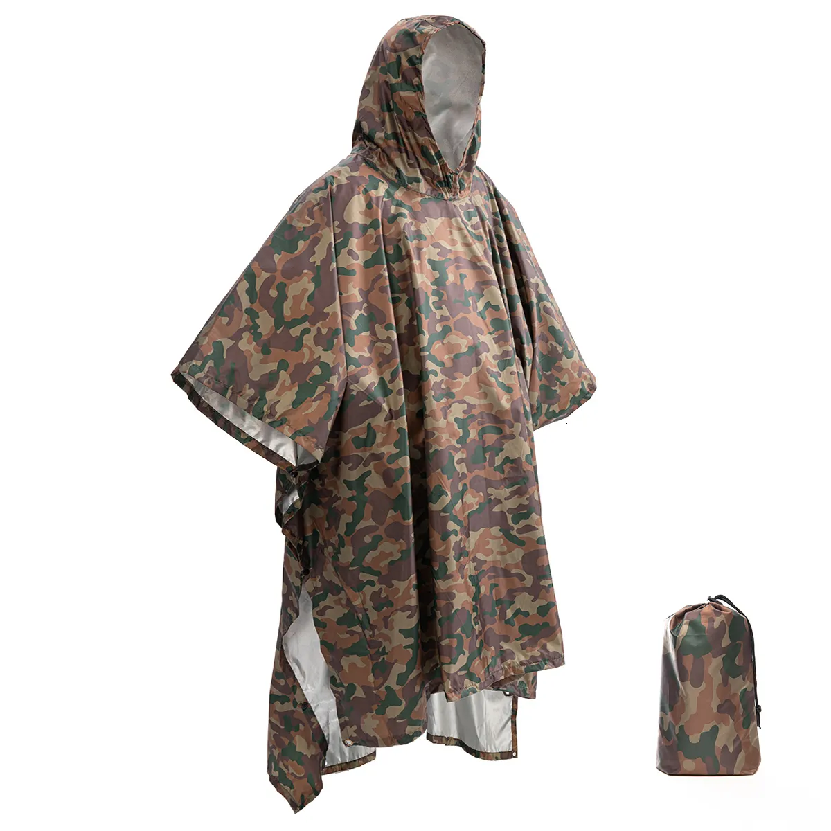 Rain Wear 3 In 1 Outdoor Militärischer wasserdichter Regenmantel Regenmantel Männer Regenmantel Frauen Markise vor dem Regen Motorrad Regenponcho Picknickmatte 230925