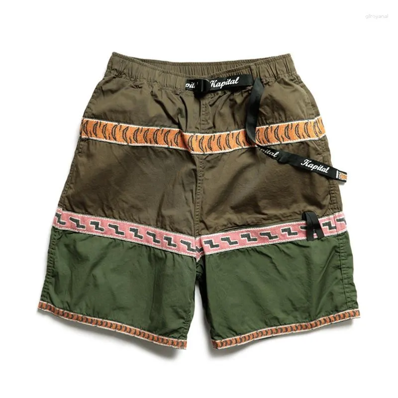 Mäns shorts kapital 2023 sommar japansk mode två färg tiger tryck blockering nylon casual lös knä längd för kvinnor