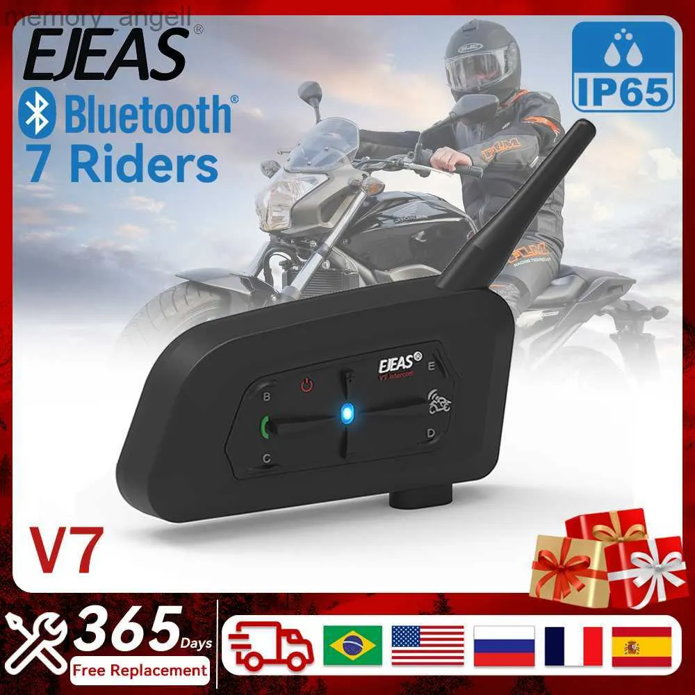 Walkie Talkie ejeas v7 Bluetooth 5.1 Motorcycle Intercom Helmet Headset 1200m BT Wireless Interphone Communicator for 7ライダーの防水HKD230925