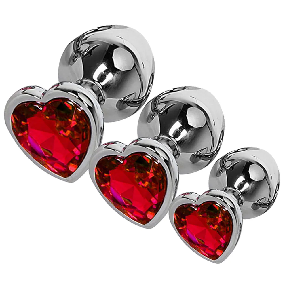 3 pezzi set giocattoli anali spina cuore cristallo in acciaio inossidabile giocattolo liscio per le donne stimolatore di testa di 3 dimensioni massa della prostata_voghion.com