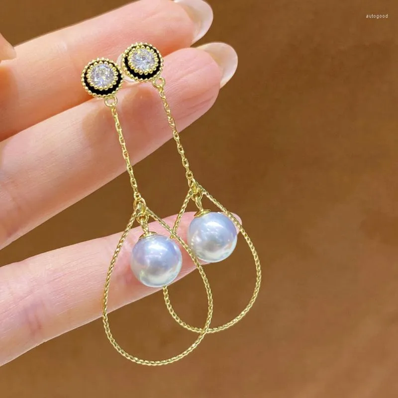 Dangle Earrings MeiBaPJ 8-9mm Natural Round Pearls Fashion Drop Setting DIY Empty Holder 925 Silver Fine Wedding Jewelry For Women