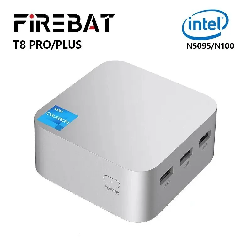 Mini PCS Firebat T8 Pro Plus Mini PC Intel Celeron N5095 N100 Masaüstü Oyun Bilgisayar 8GB 16GB 256GB 512GB DDR4 DDR5 WiFi5 BT4.2 230925