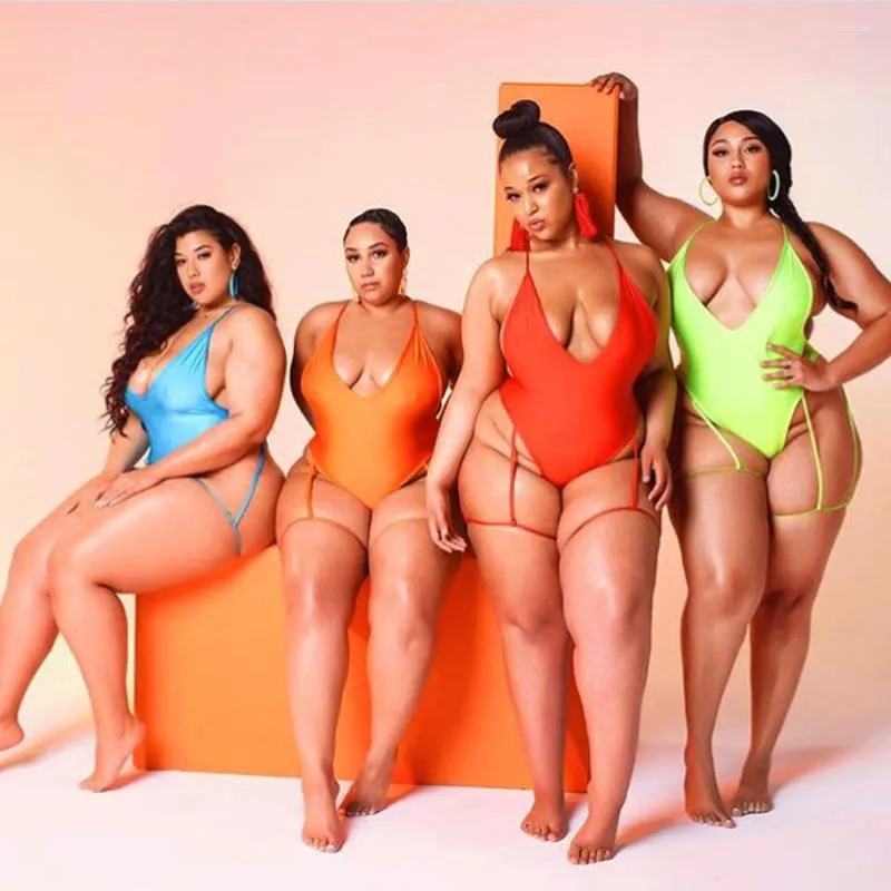 Maillots de bain pour femmes Orange Bleu Vert Maillot de bain Jarretière Monokini Plus Taille One Piece Maillot de bain Femme String Grand Body Bather