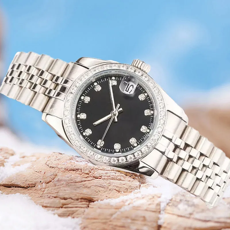 Designer Stainless Steel Automatic Quartz Movement Diamond Bezel Watches for Men and Women