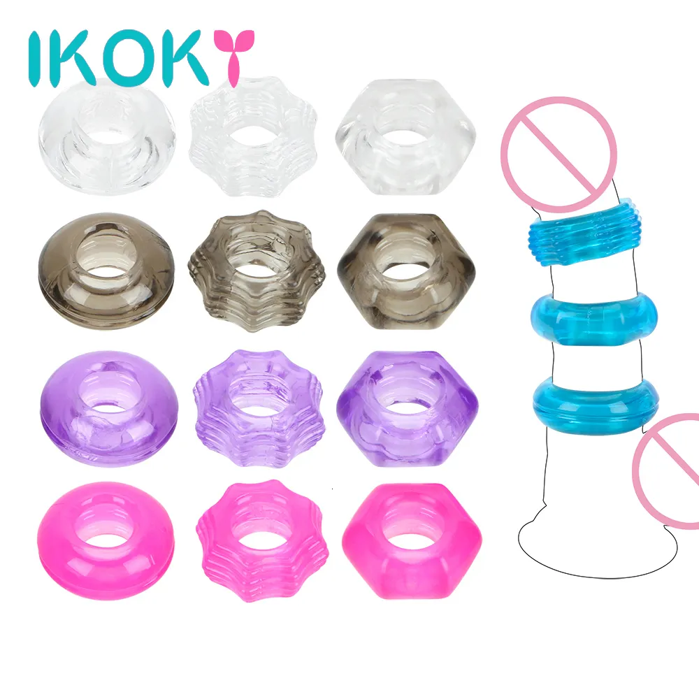 Cockrings Ikoky Cock Ring Sex Produktförsening EJACULATION 3PCSSet Crystal Penis Toys For Men Silicone Adult Products 230925