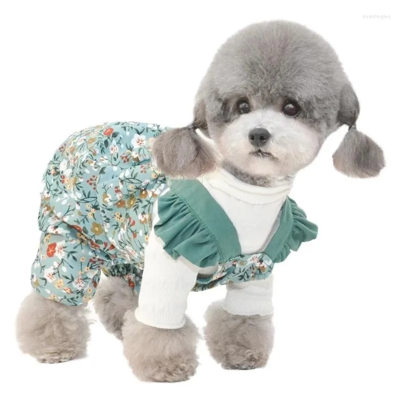 Hundkläder sommar husdjur jumpsuit små hundar kläder valp hanbok sydkorea blommor skjorta overalls schnauzer maltese teddy outfit