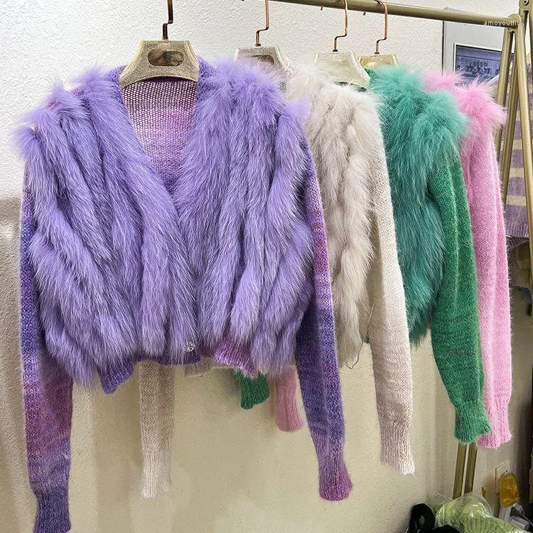 Women's Fur 2023 Autumn/Winter Grass Versatile Temperament Short Sweater Knit Cardigan Coat