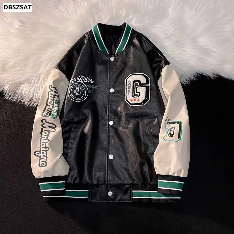 Men's Jackets American Retro pu Leather Men Jacket Japan Bear Embroidery Streetwear Loose Casual Sports Baseball Uniform Preppy Hip Hop Coat L230925