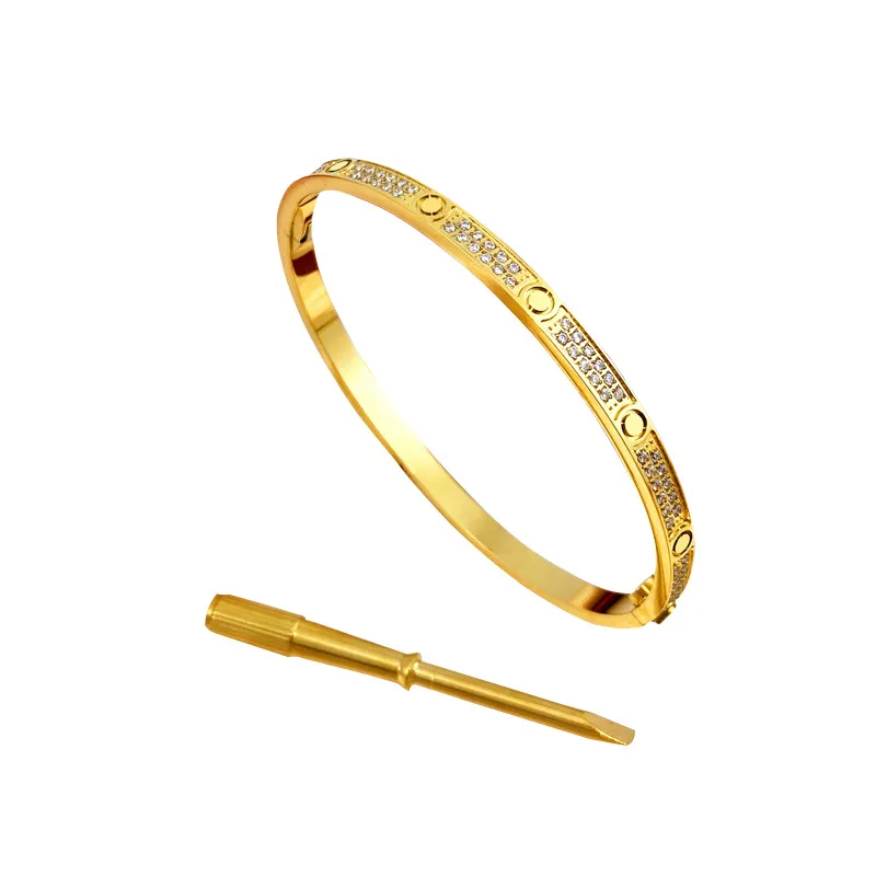 tunn skruvmejselarmband alla diamantarmband fahsion smycken kvinna män guld armband 18k stigande guld silver pläterade titan stål smycken designers 16 17 18 19 storlek