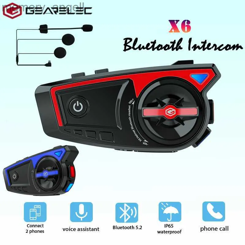 Walkie Talkie GEARELEC X6 Casco de motocicleta Auricular Bluetooth Inalámbrico BT 5.3 EDR Comunicador de reducción de ruido a prueba de agua Interfono de motocicleta HKD230926