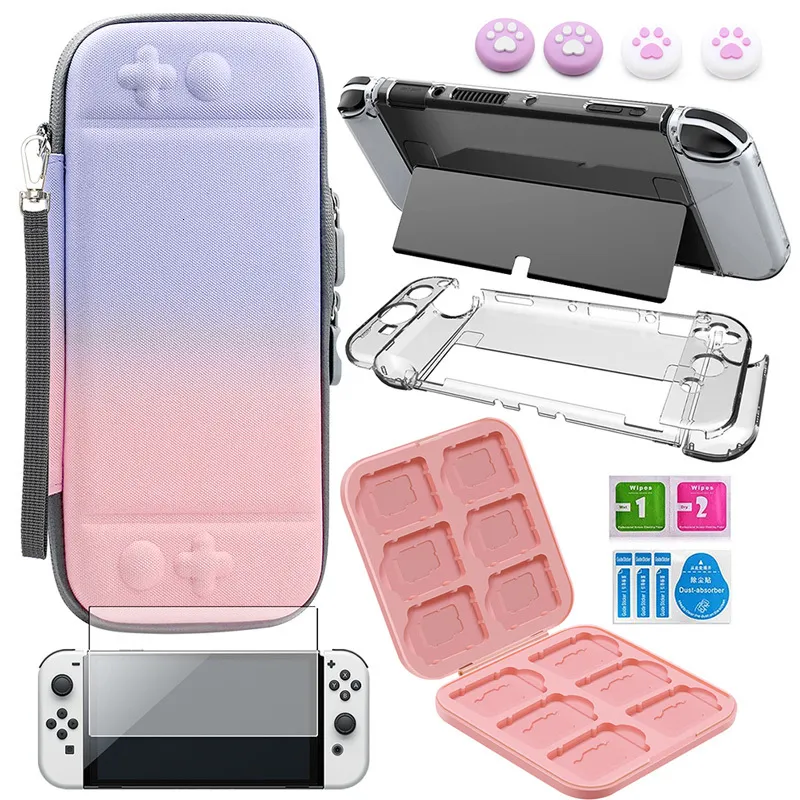 Outros acessórios Switch Acessórios OLED Conjunto de saco de armazenamento 9H Vidro temperado Filme protetor Caso de cartão de jogo PC Crystal Hard Shell Thumb Grip Caps 230925