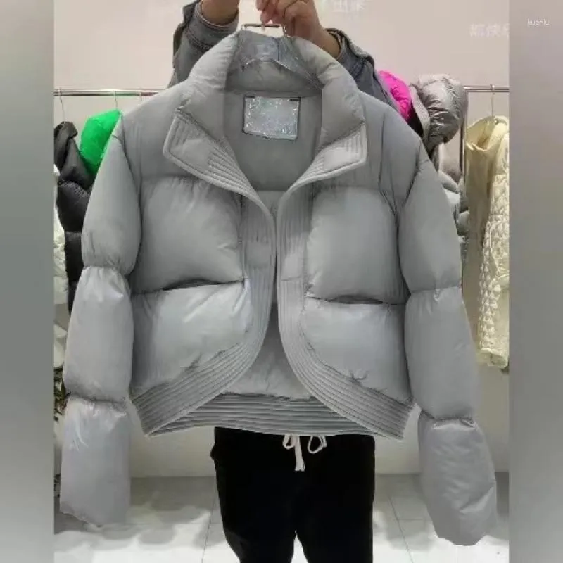 Frauen Trenchcoats 2023 Winter Frauen Kleidung Kurze Jacken Daunen Parka Puffer Jacke Langarm Koreanische Mode Schwarz Weiß Grau