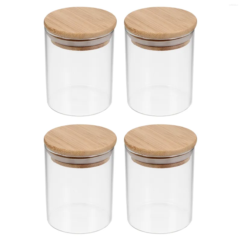 Storage Bottles 4 Pcs Glass Jar Sealed Canisters Food Containers Jars Coffee Airtight Kitchen Bamboo Cover