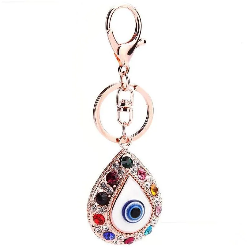Key Rings 4Pcs/Lot Turkey Blue Eye Chain For Women Handbag Decoration Keychain Woman Girls Rhinestone Ring Jewelry Accessories Drop De Dhvlt