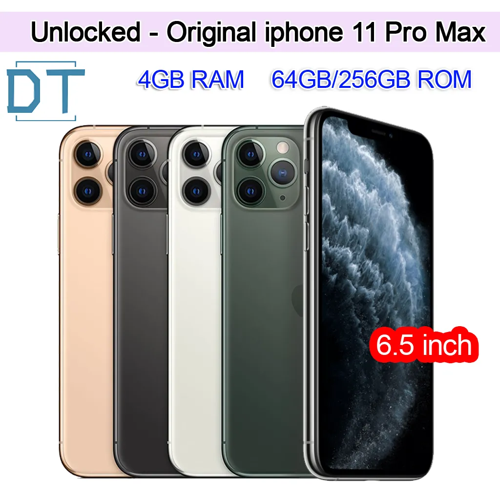 100% originele Apple iPhone 11 Pro Max 6,5" Gebruikte Echte Super Retina XDR OLED Face ID A13 Bion ROM 64GB 256GB 4G Ontgrendelde mobiele telefoon, A + Uitstekende staat