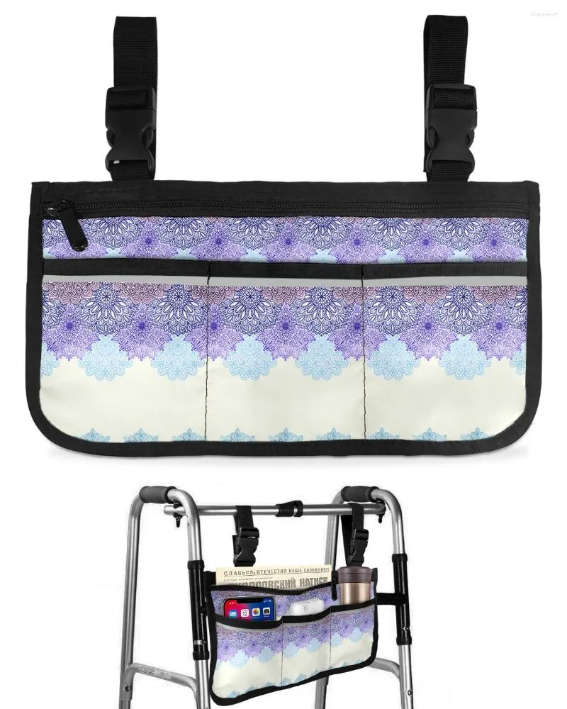 Sacs de rangement Sac de fauteuil roulant de style ethnique bohème avec poches Accoudoir latéral Scooter électrique Pochette de cadre de marche