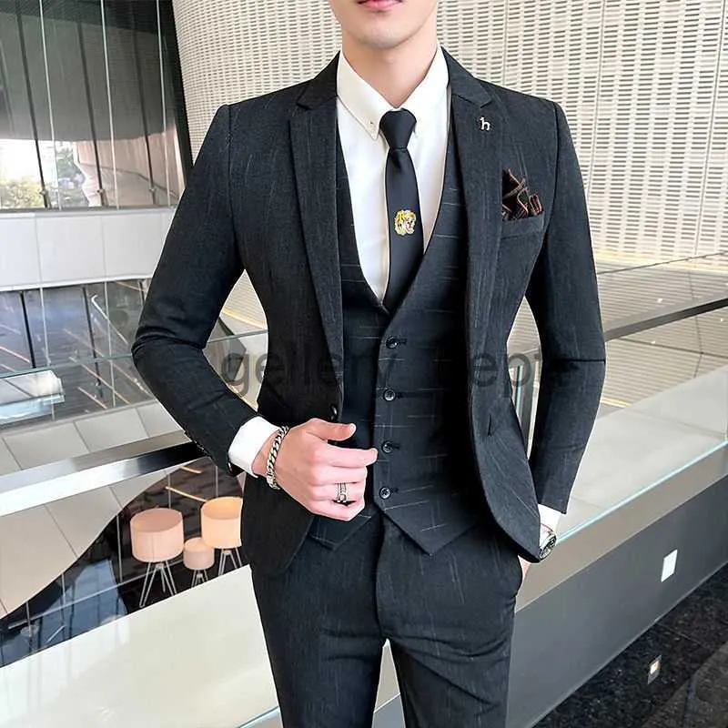 Mäns kostymer blazers boutique 5xl (blazer + väst + byxor) herr eleganta modeverksamhet en mängd gentlemen casual formell kostym tredelad kostym J230925