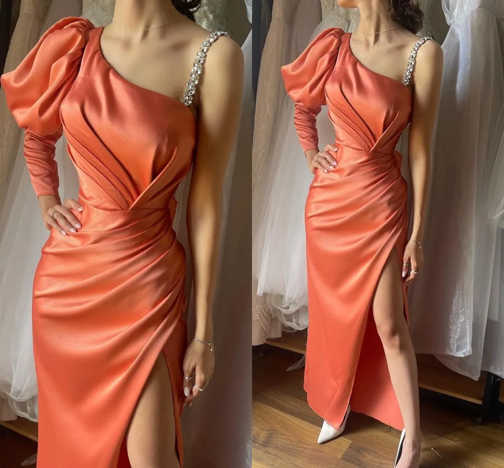 Robe de bal sexy grande taille sirène longue pour femme, manches longues, asymétrique épaule drapée, fente latérale haute, vêtements de cérémonie, concours d'anniversaire, deuxième réception