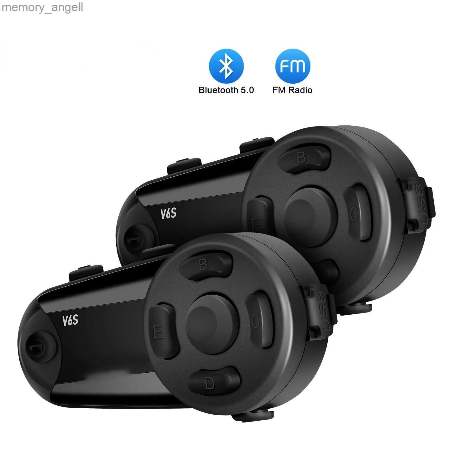 Walkie Talkie 2PCS V6S Motorcycle Intercom Bluetoothヘルメットヘッドセット6ライダー1000m防水インターホンBT5.0 FM Radio HKD230925