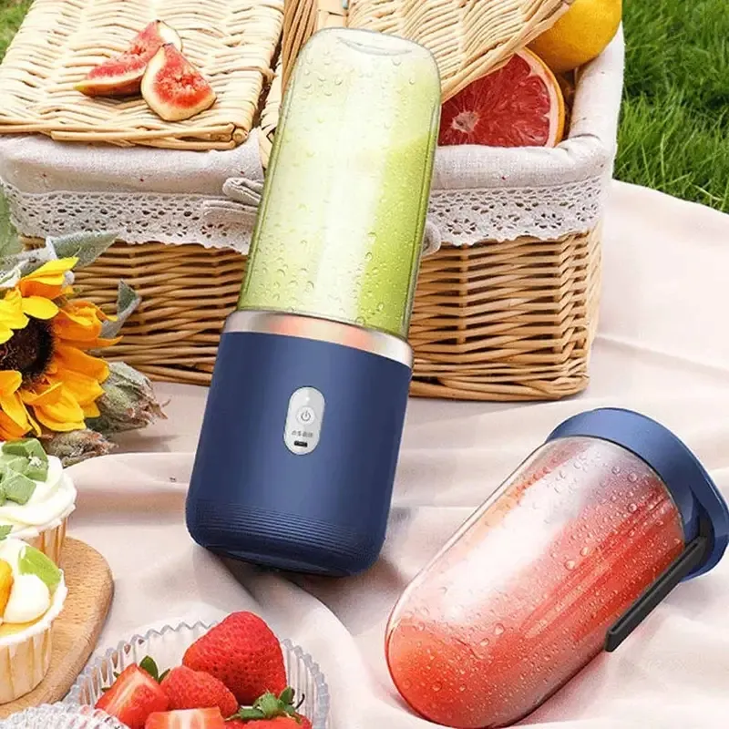 1set Mini Elektrische Juicer Cup Draagbare Blender Dubbele Cup USB Oplaadbare Sap Smoothie Mengbeker Sinaasappelsap Juicer Keukenspullen Opruiming Keuken