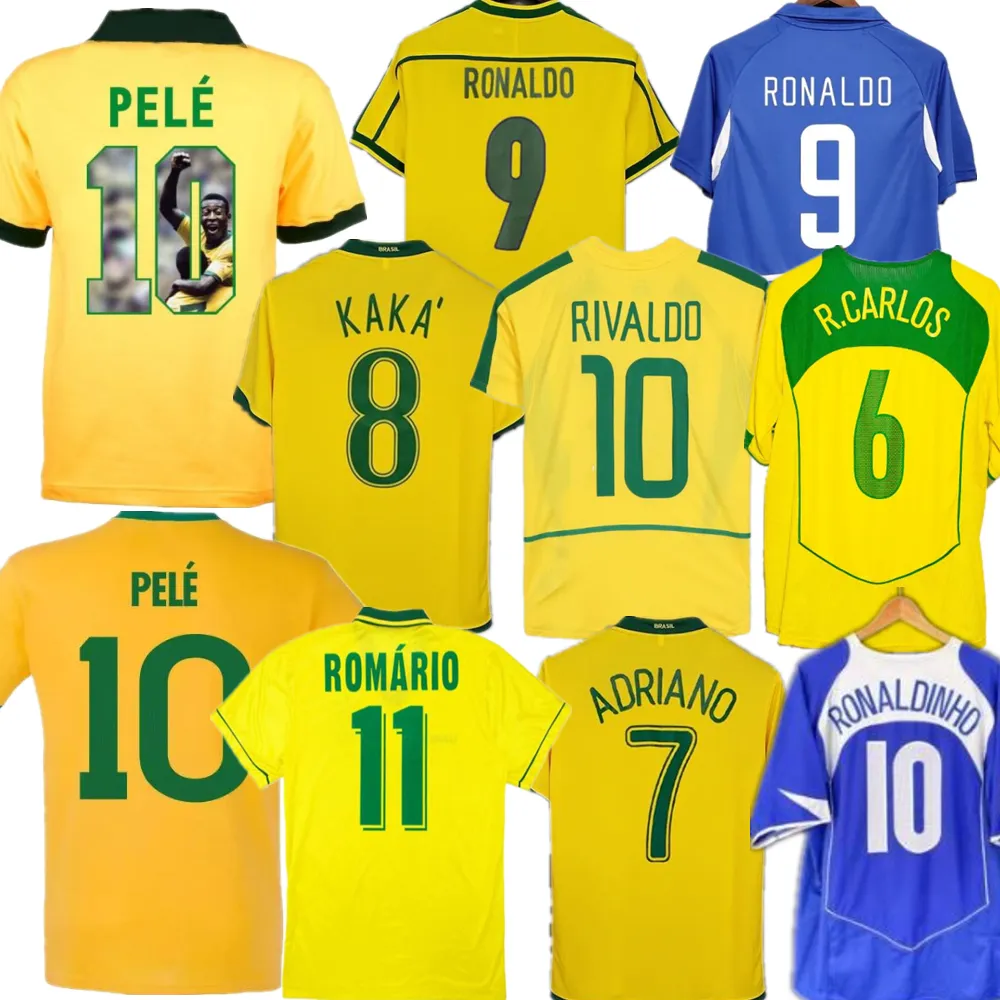 2002 Brasil retro soccer jerseys 1998 ROMARIO KAKA ADRIANO RIVALDO BraziLS Vintage Football shirts CARLOS camisa de futebol 1994 PELE 2006 1982 2000 1957