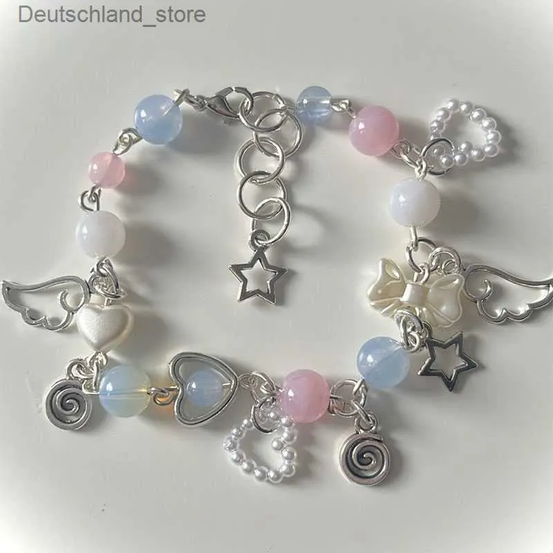 Charm Bracelets Handmade angel wings beaded braceletsy2k coquettish fairy tale bracelet Q230925