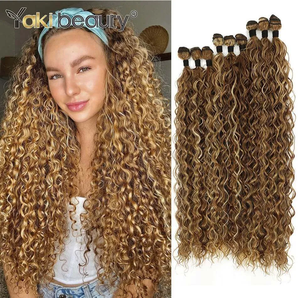 Extensions de cheveux synthétiques bouclés en vrac de cheveux humains 20 24 28 pouces de longs faisceaux bouclés crépus faux cheveux organiques vague d'eau résistant à la chaleur de haute qualité 230925