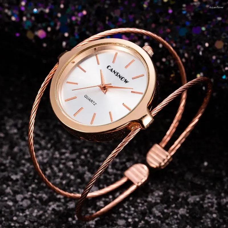 Wristwatches CANSNOW Creative Bracelet Women Watches Elegant Slim Stainless Steel Bangle Quartz Watch Fashion Simple Ladies