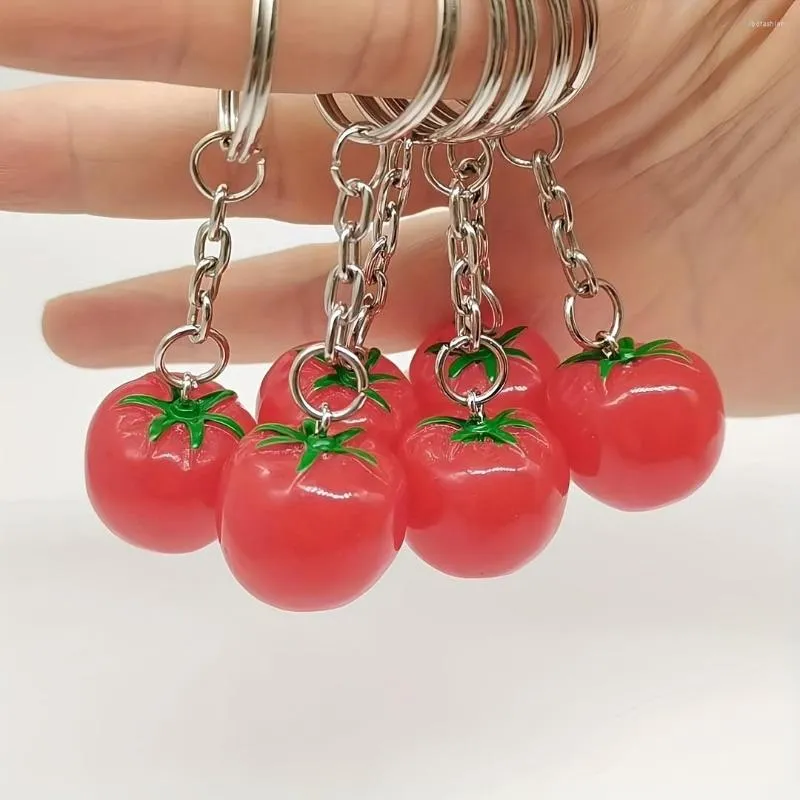 Keychains YANZAI Cute Po Booth Props Key Ring Tomato Model Keychain Funny Purse Bag Backpack Car Charm Earphone Accessory Gift