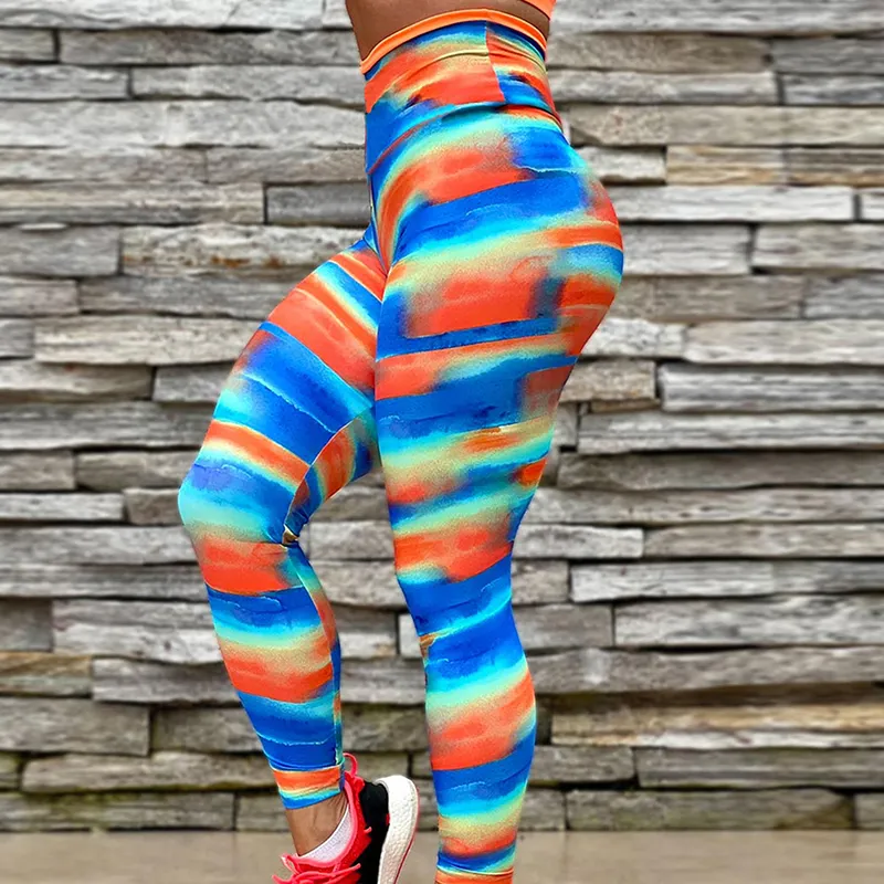 Rainbow Tie Dyeing Print Push Up Sport Leggins Gym Workout Leggings Mujeres Fitness Scrunch Cintura alta Running Yoga Pantalones Pantalones elásticos Drop Ship