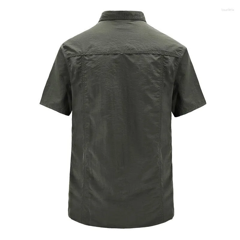Men's Casual Shirts Summer Military Shirt Men Outdoor Thin Short Sleeve Quick Dry Waterproof Tactical Male Large Size M-4XL Lapel Mens