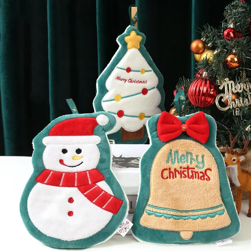 Serviette de Noël absorbante en velours corail pour les mains, décorations de salle de bain en forme de bonhomme de neige du père noël