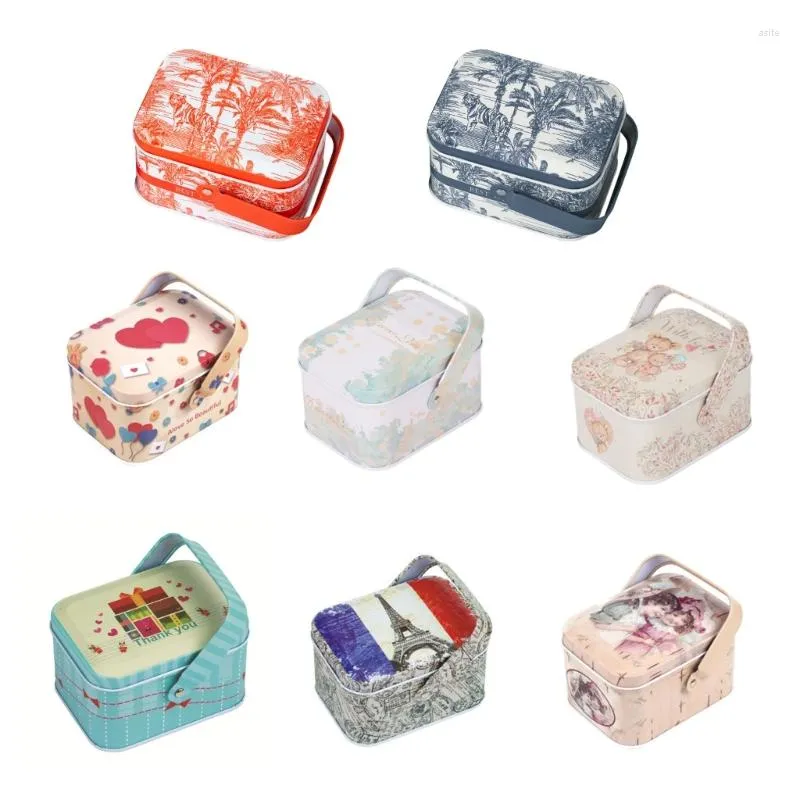 Emballage cadeau Vintage petite valise de rangement boîte à bonbons en étain changement d'écouteurs Y1QB