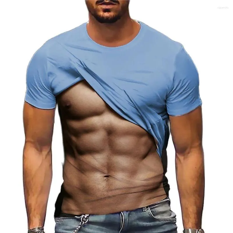 メンズTシャツ面白い服のシャツ筋肉男性モデルプリント3D TEE夏半袖ハラジュクトップスストリートメンルーズTシャツ