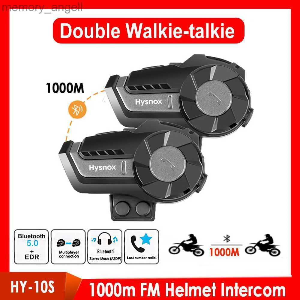 Walkie Talkie 1 Pair FM Radio Motorcykel Intercom Helmet Headset HY-01S Interphone Talare 2 Riders 1000M BT 5.0 Moto Communicator Motorbike HKD230925