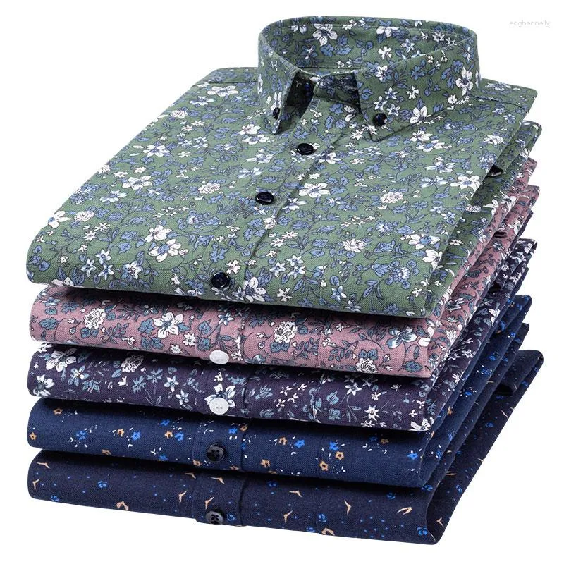 Camisas casuais masculinas plus size 7xl oxford puro algodão manga longa luxo moda botão-para baixo impresso floral camisa social