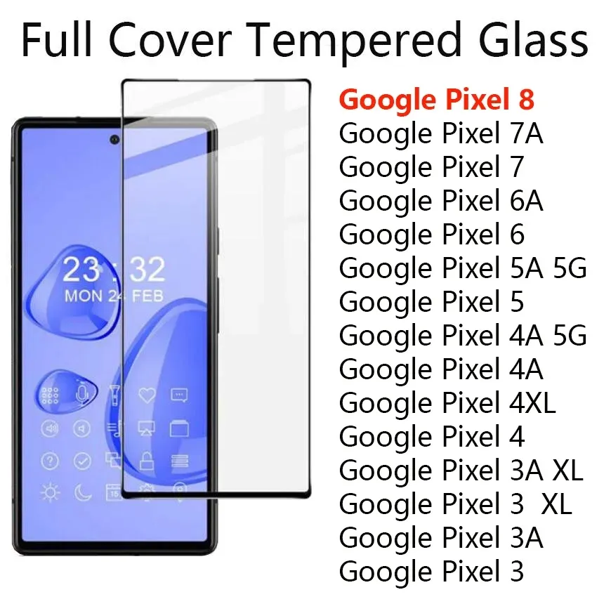 Protecteur d'écran de téléphone en verre trempé à couverture complète 9H pour Google Pixel 8 7 7A 6A 6 5 5A 4 4A 3 3A XL 5G, film en gros dans un sac opp
