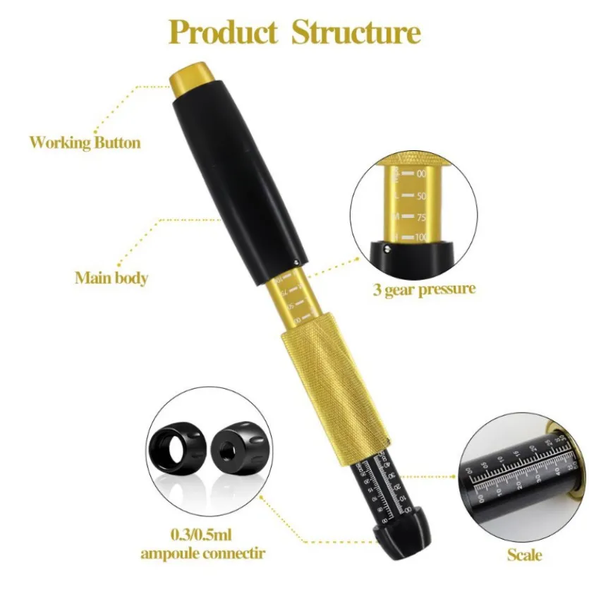 2023 NEW 2IN1 MESO GUN HYALURON PEN 0.3ML 0.5ML HEAD GOLD HYALURONIQUE ACY PEN LIP FILER JNJECTOR NONINVACIVE NOBULIZER203