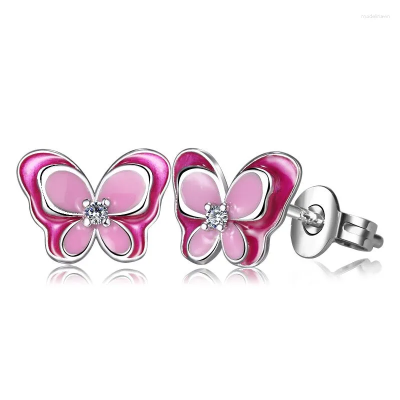 Stud Earrings Korean Cute Colorful Dripping Glue Butterfly Zircon For Women Girls Party Gift Jewelry