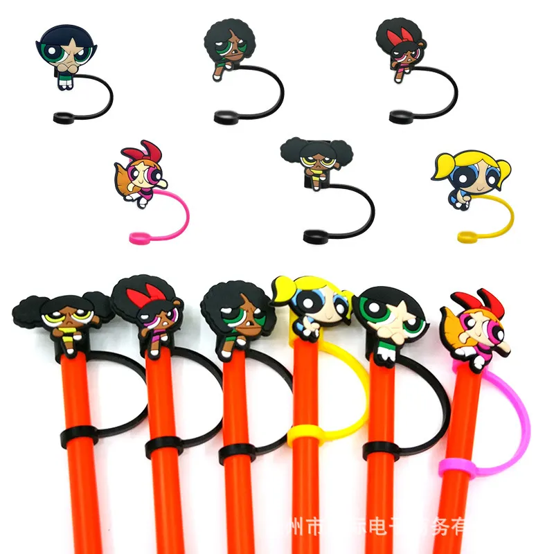Anime Baby The Powerpuff Girls Silicone Straw Toppers Accessories Cover