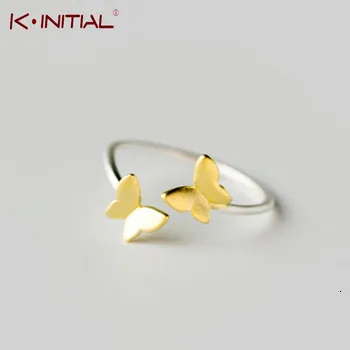 Kinitial 925 Sterling Silver Ring Gold Butterfly Open Ring Midi Pinkie Finger Toe Rings Anillo For Lady Women Christmas Jewelry