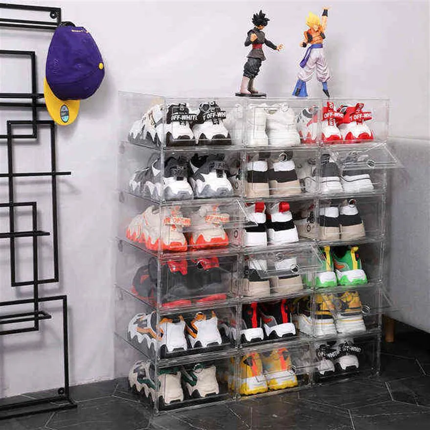 Entier clair 12-24 pièces boîte à chaussures ensemble de rangement pliable en plastique porte transparente maison placard organisateur étui étagère pile affichage 211353S